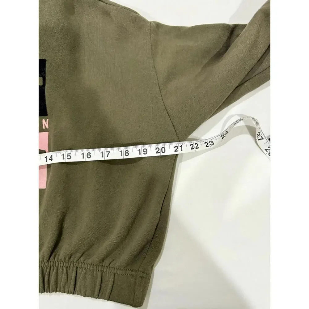 True Religion Army Green And Pink Logo Cropped Hoodie Sweatshirt- Size Small - Picture 6 of 9